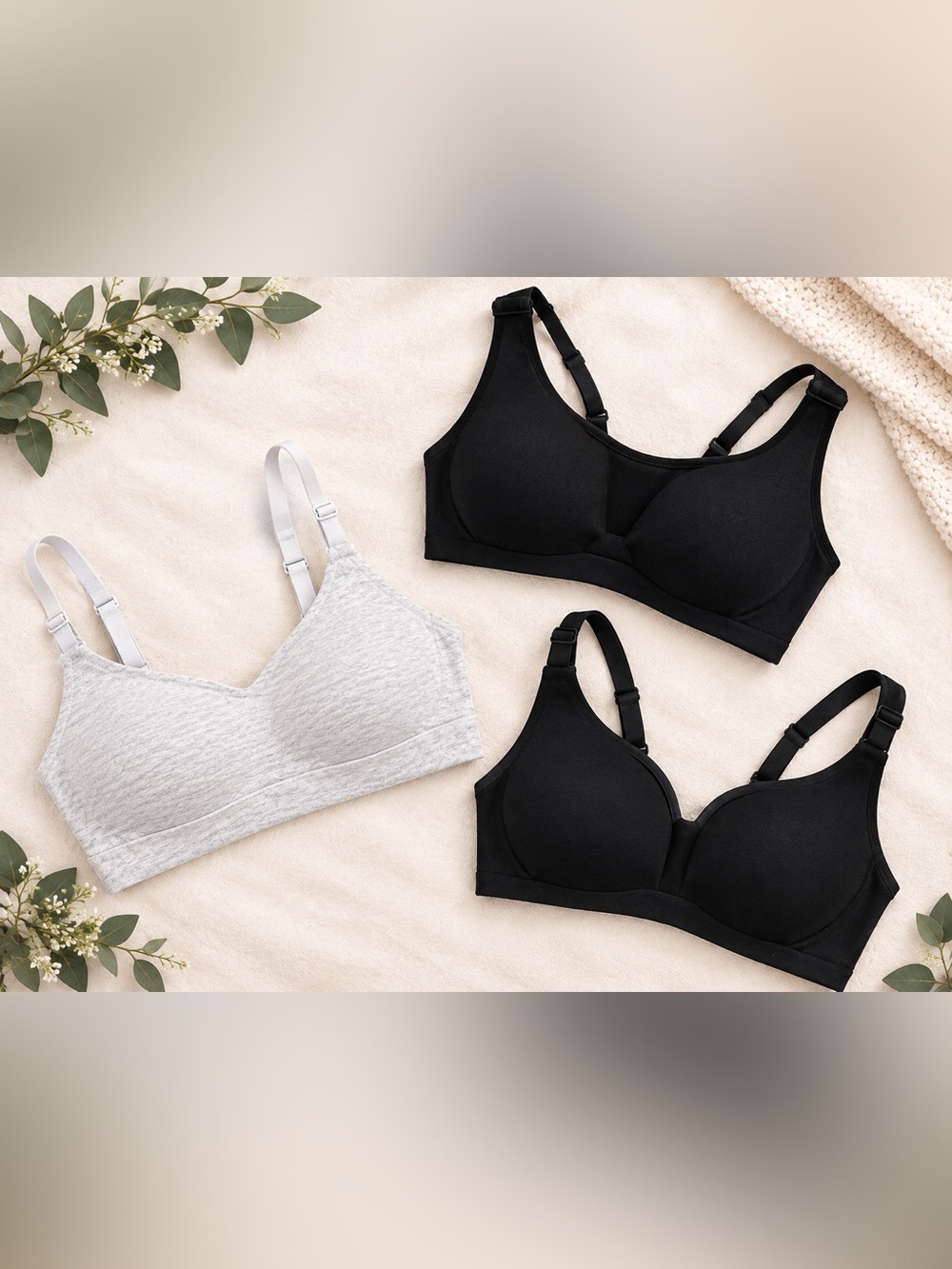 Lot of 3 Wireless Maternity Nursing/Pumping Bras - Black & Light Gray - Medium